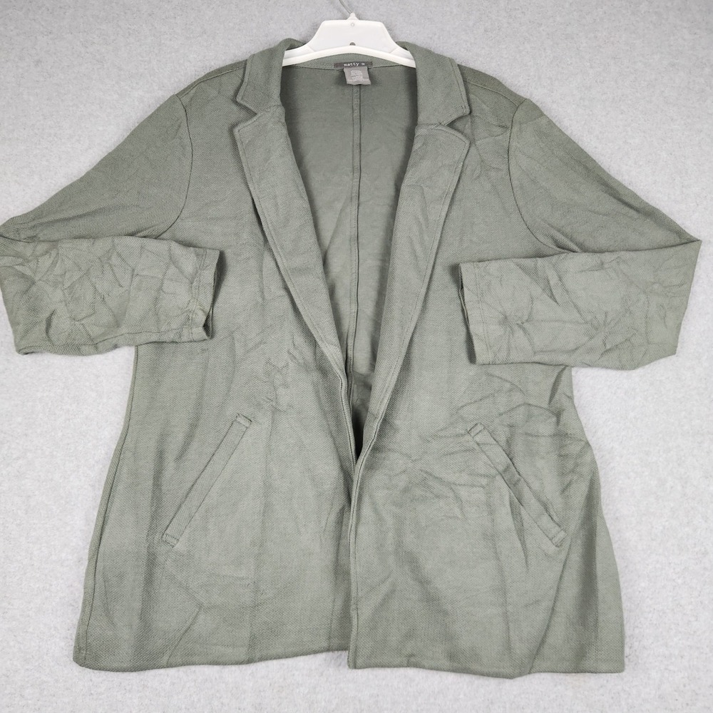 Matty M Blazer Jacket Women XXL Olive Green Textured Knit Notch Lapel Open Front